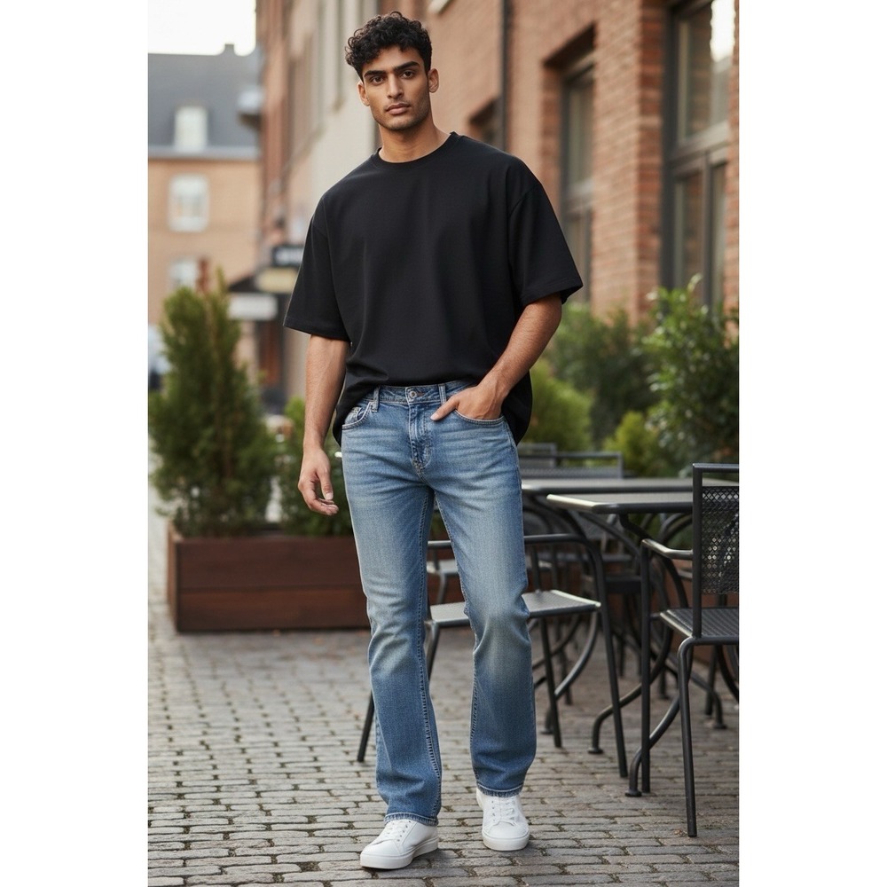 BKE Tyler Jeans Men's 34x36 Bootcut Light Wash Stretch Denim Buckle
